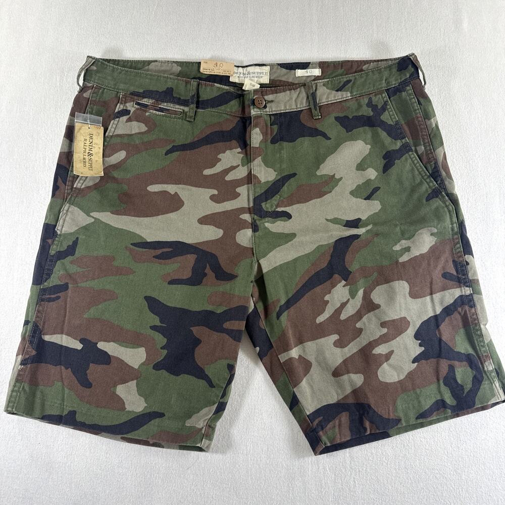 NWT NOS Denim & Supply Ralph Lauren Mens Woodland Military Camo Shorts Sz 40x10